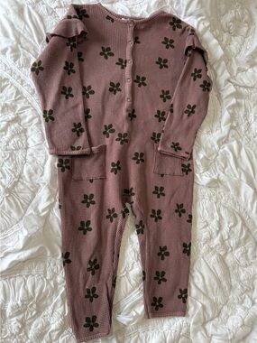Zara waffle knit floral jumpsuit